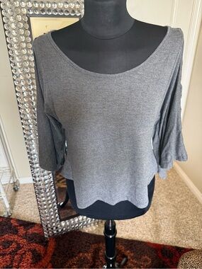 Nella Fantasia Charcoal Scoop Neck Short Sleeve Top
